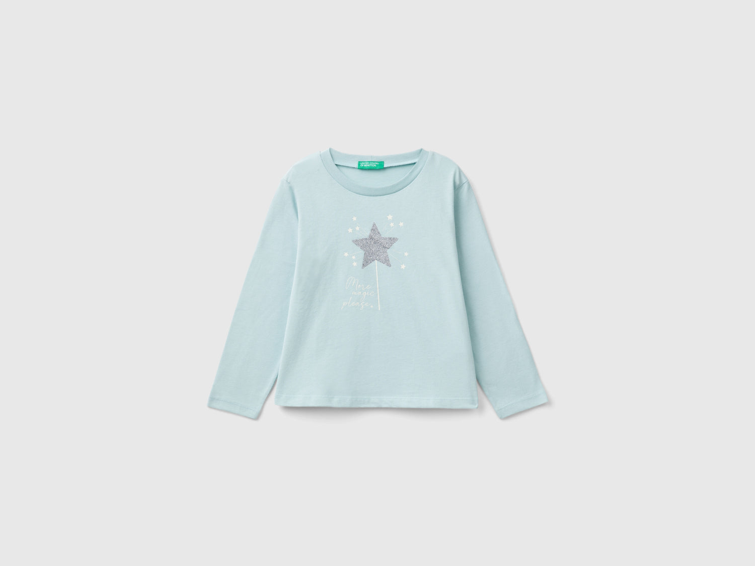 T-shirt con stampa glitter da bimba verde acqua | Benetton Outlet