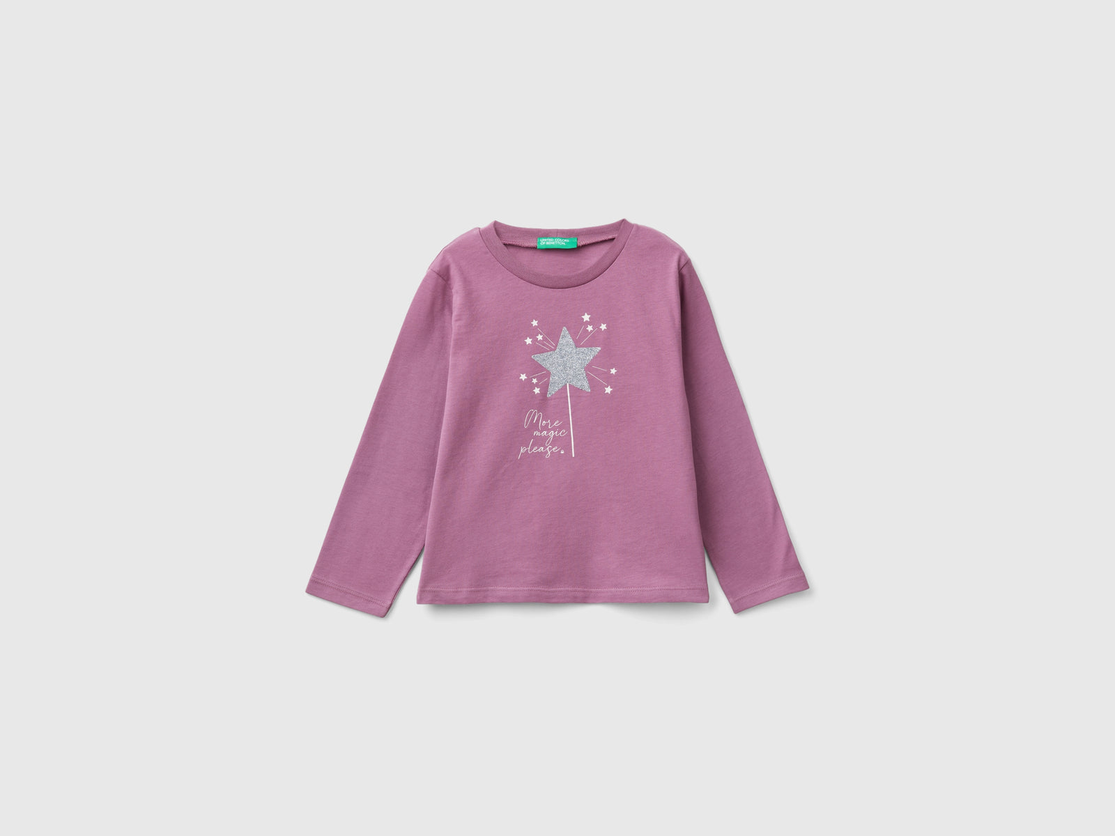 T-shirt con stampa glitter da bimba malva scuro | Benetton Outlet