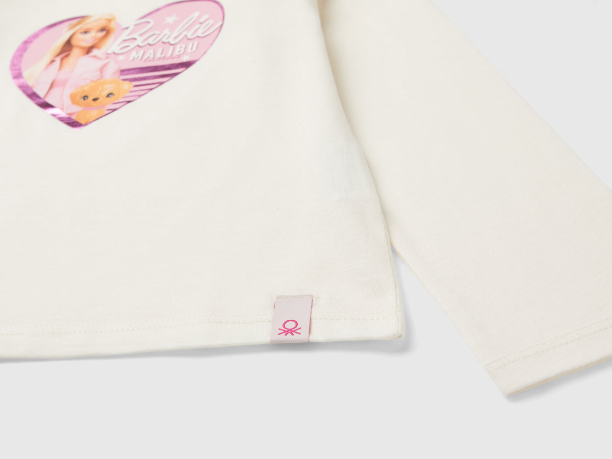 T-shirt panna con stampa laminata Barbie