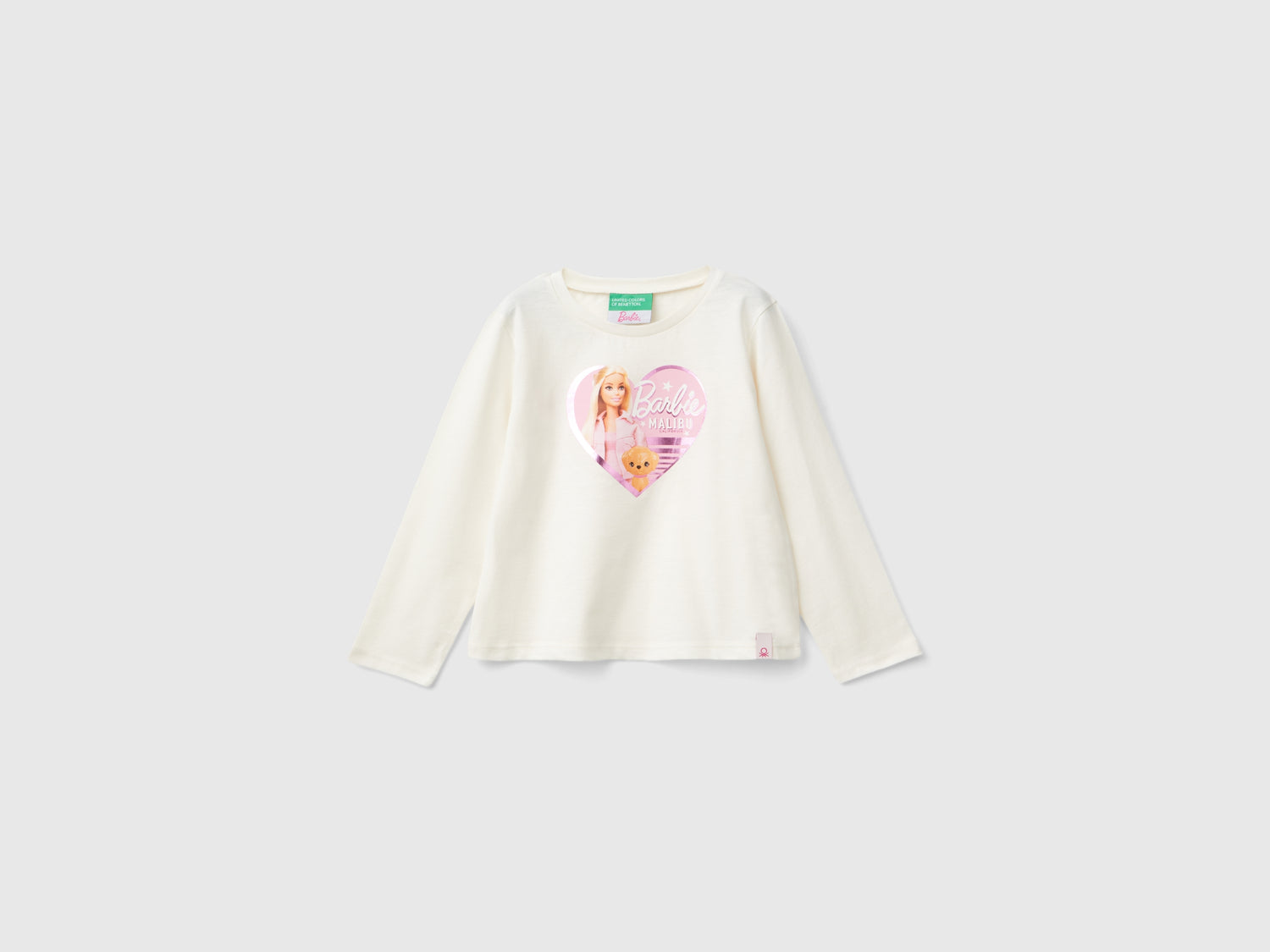 T-shirt panna con stampa laminata Barbie da bimba bianco panna | Benetton Outlet