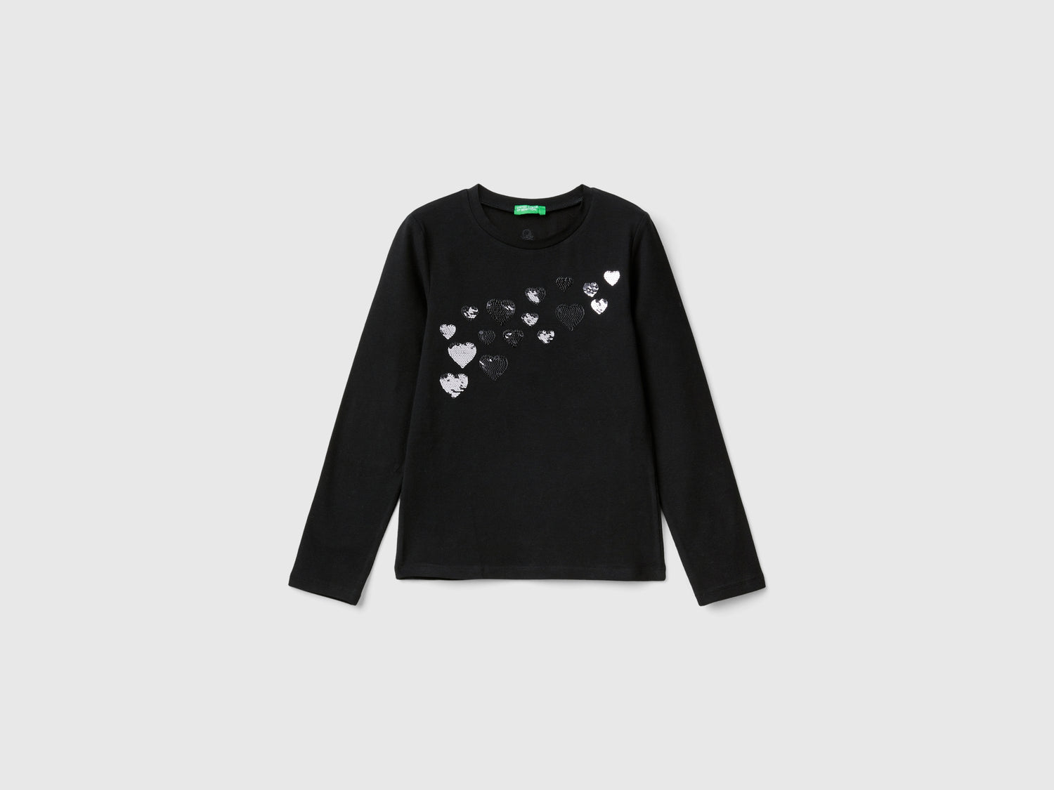 T-shirt con paillettes in cotone bio da bambina nero | Benetton Outlet