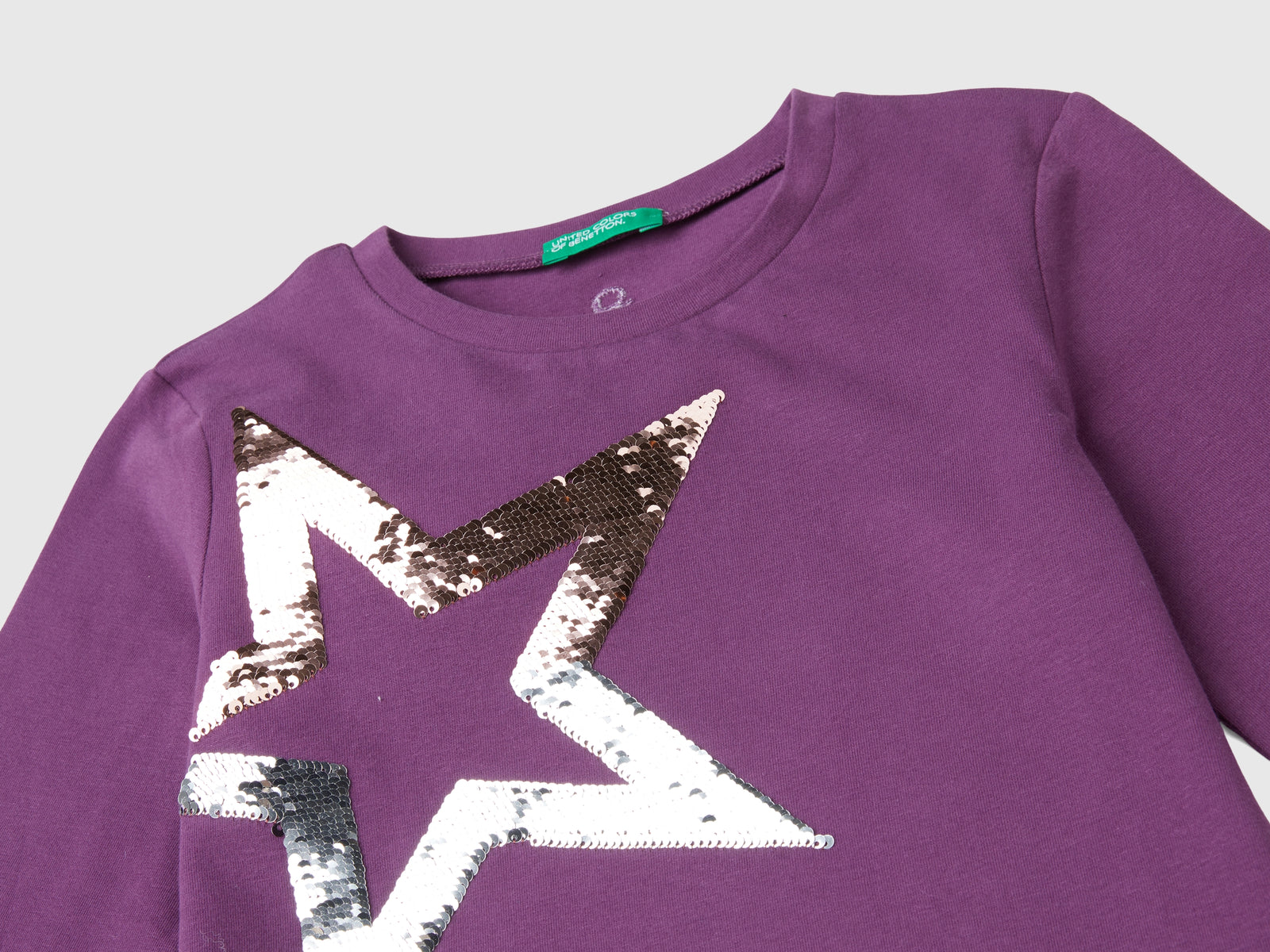 T-shirt con paillettes in cotone bio da bambina malva 3 | Benetton Outlet