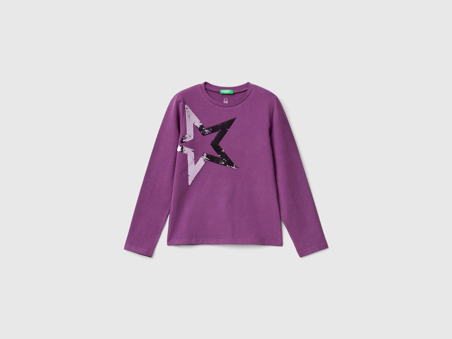 T-shirt con paillettes in cotone bio da bambina malva | Benetton Outlet