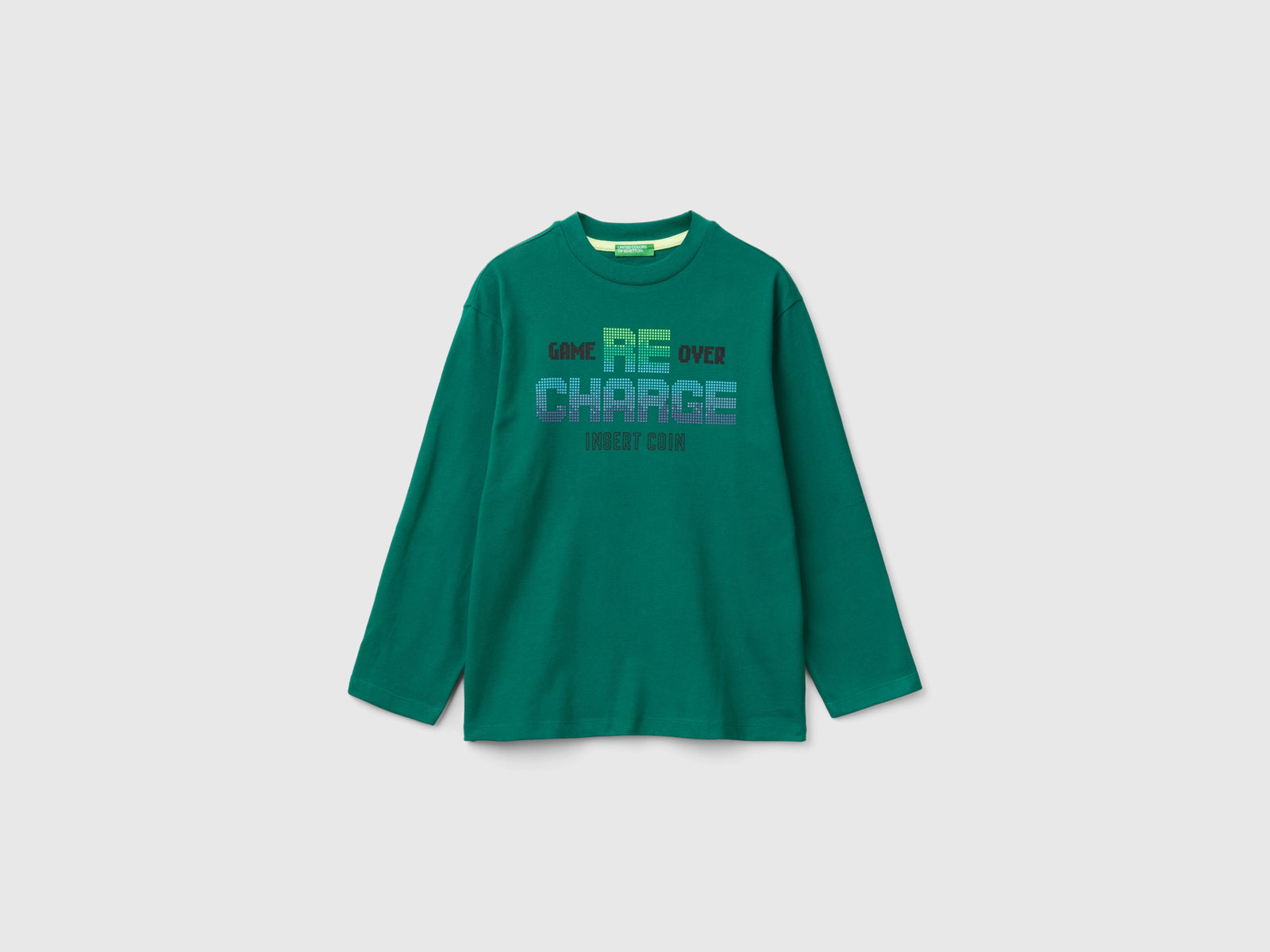 Organic cotton gamer t-shirt da bambino verde scuro | Benetton Outlet
