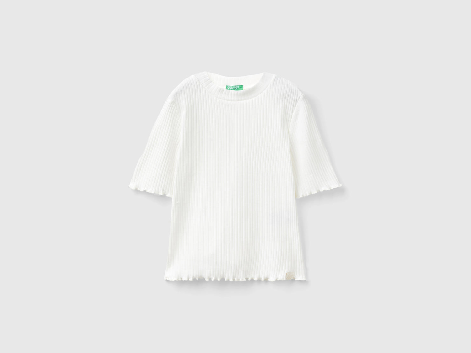 T-shirt lupetto a manica corta da bambina bianco panna | Benetton Outlet