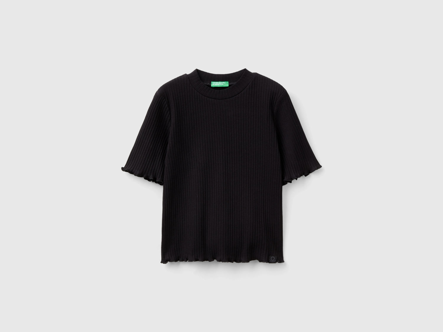 T-shirt lupetto a manica corta da bambina nero | Benetton Outlet