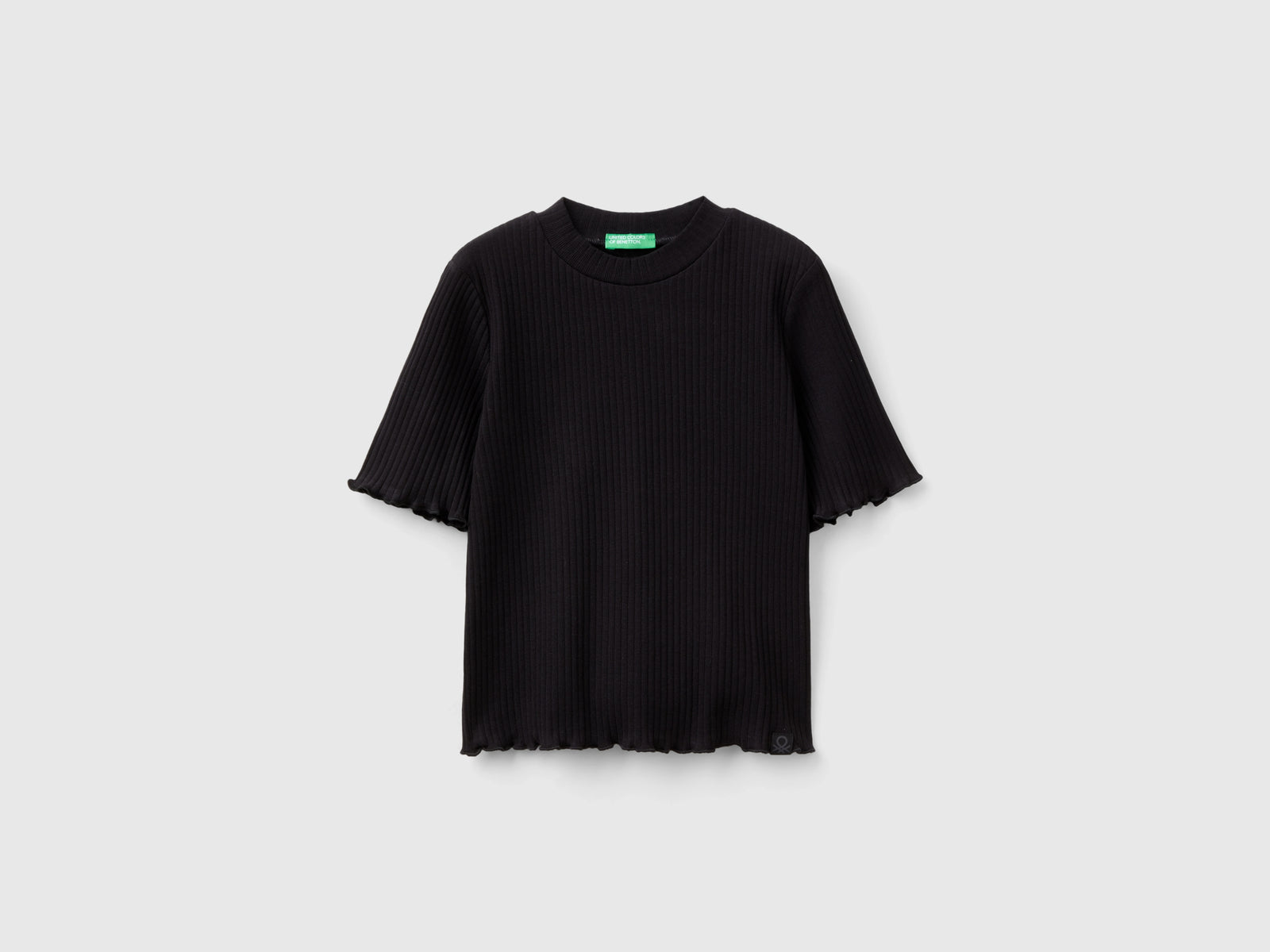 T-shirt lupetto a manica corta da bambina nero | Benetton Outlet