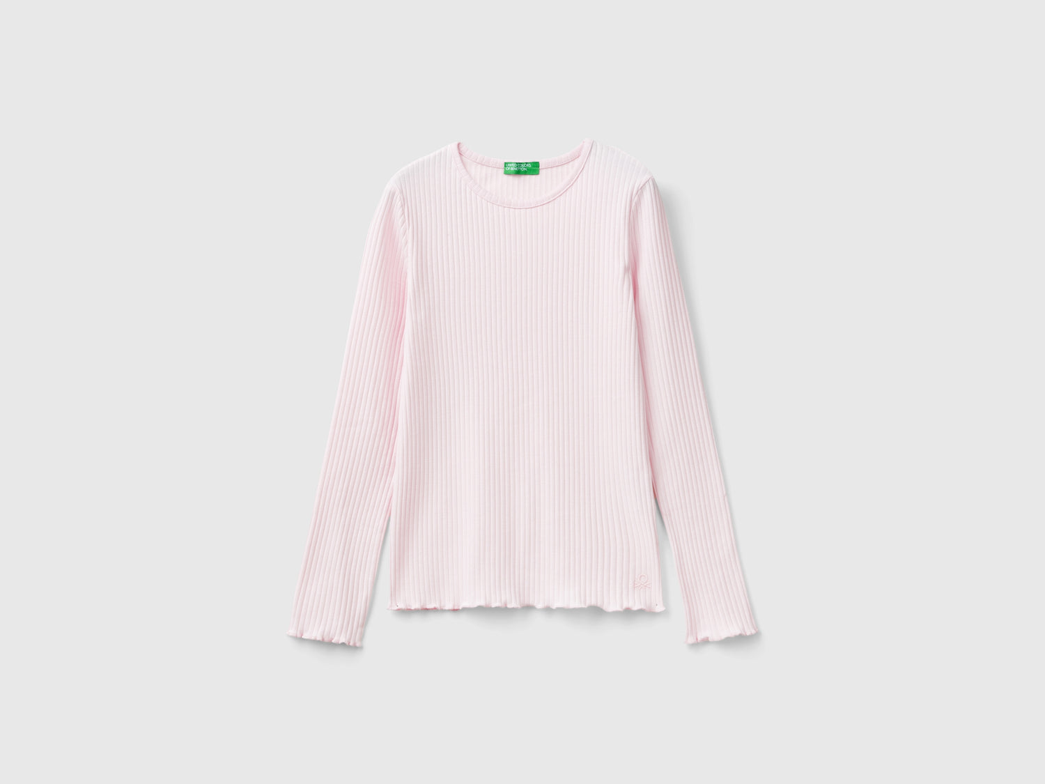 Maglietta slim fit in cotone stretch da bambina rosa | Benetton Outlet