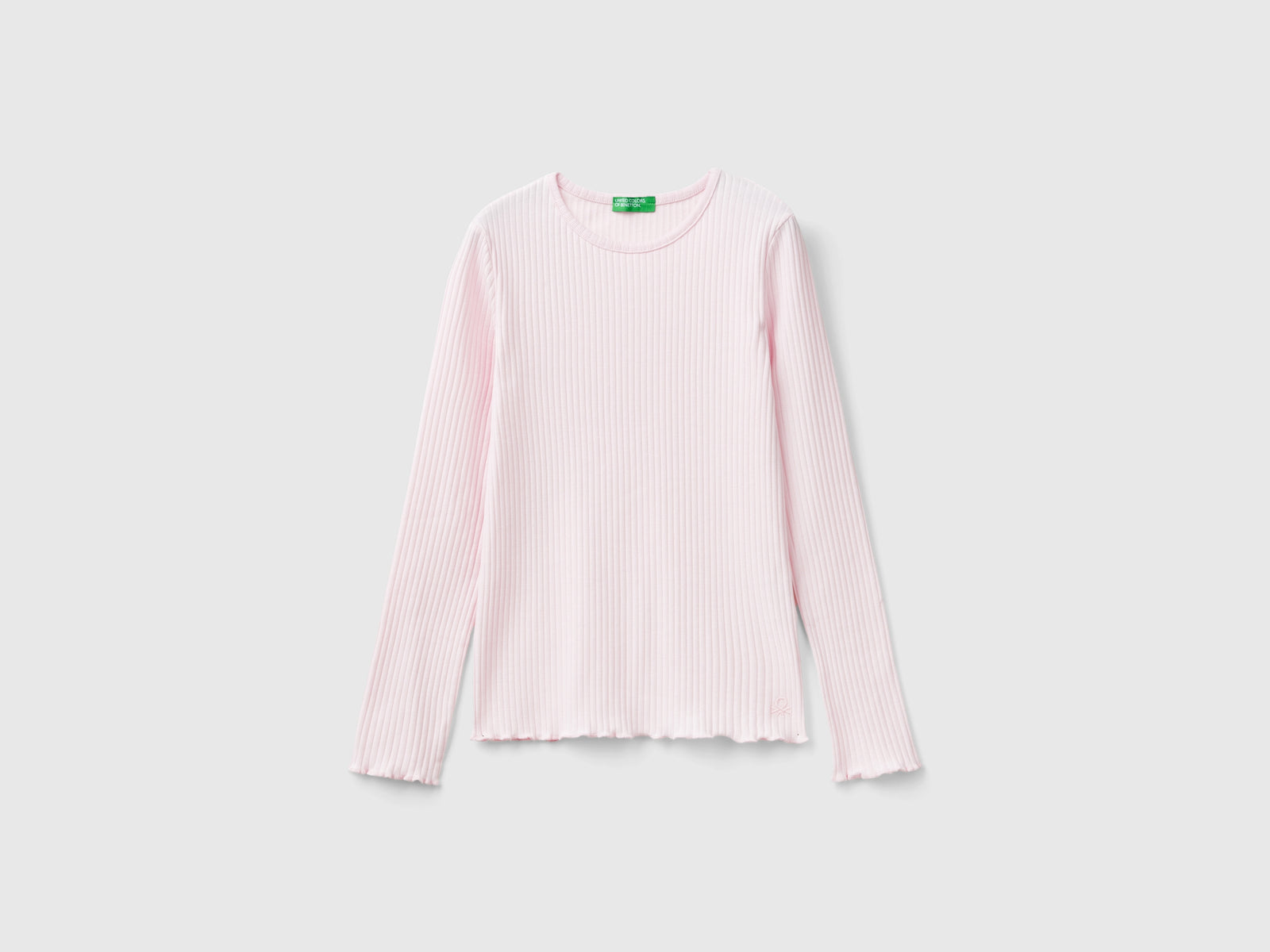 Maglietta slim fit in cotone stretch da bambina rosa | Benetton Outlet