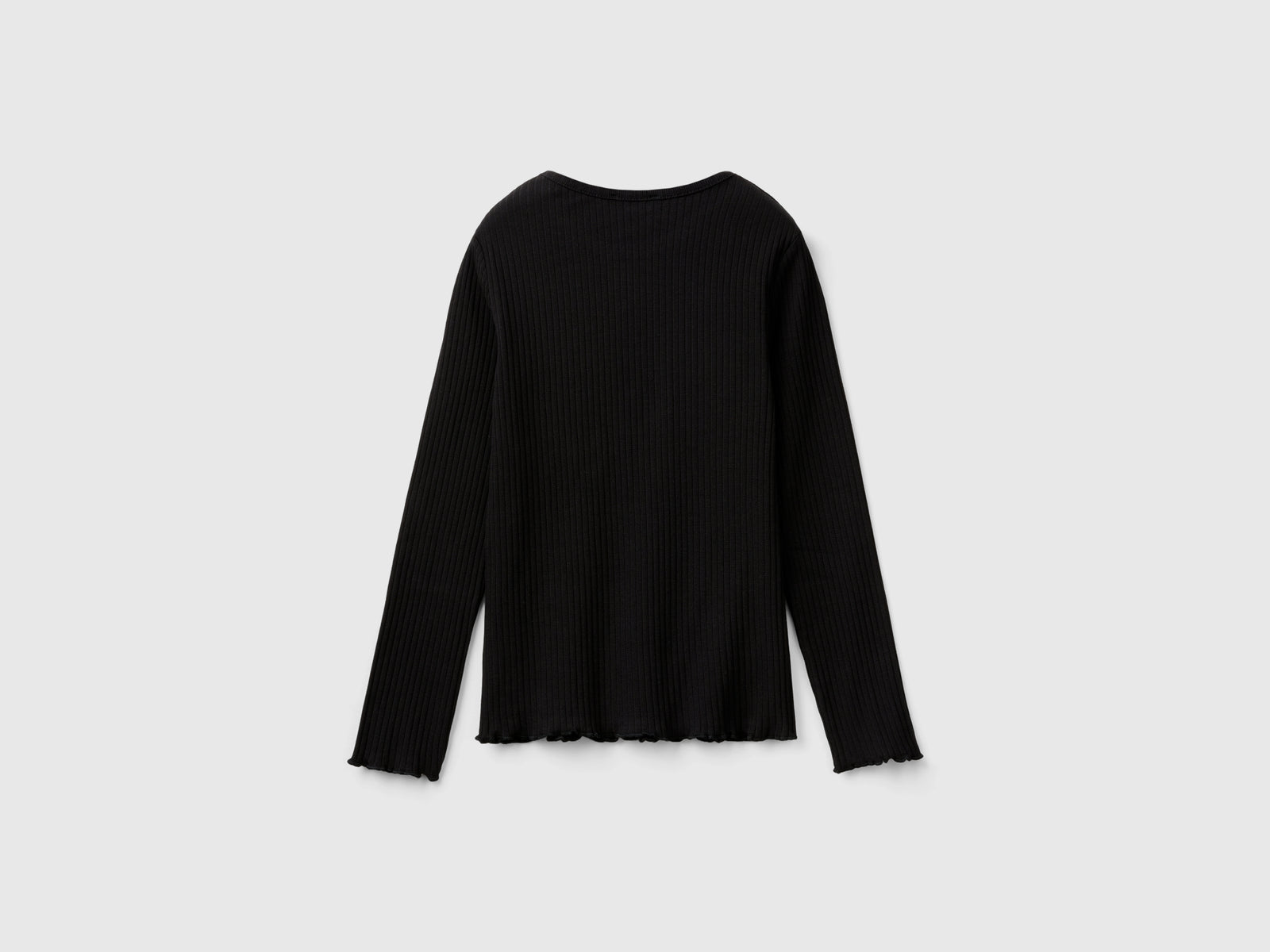 Maglietta slim fit in cotone stretch da bambina nero 2 | Benetton Outlet