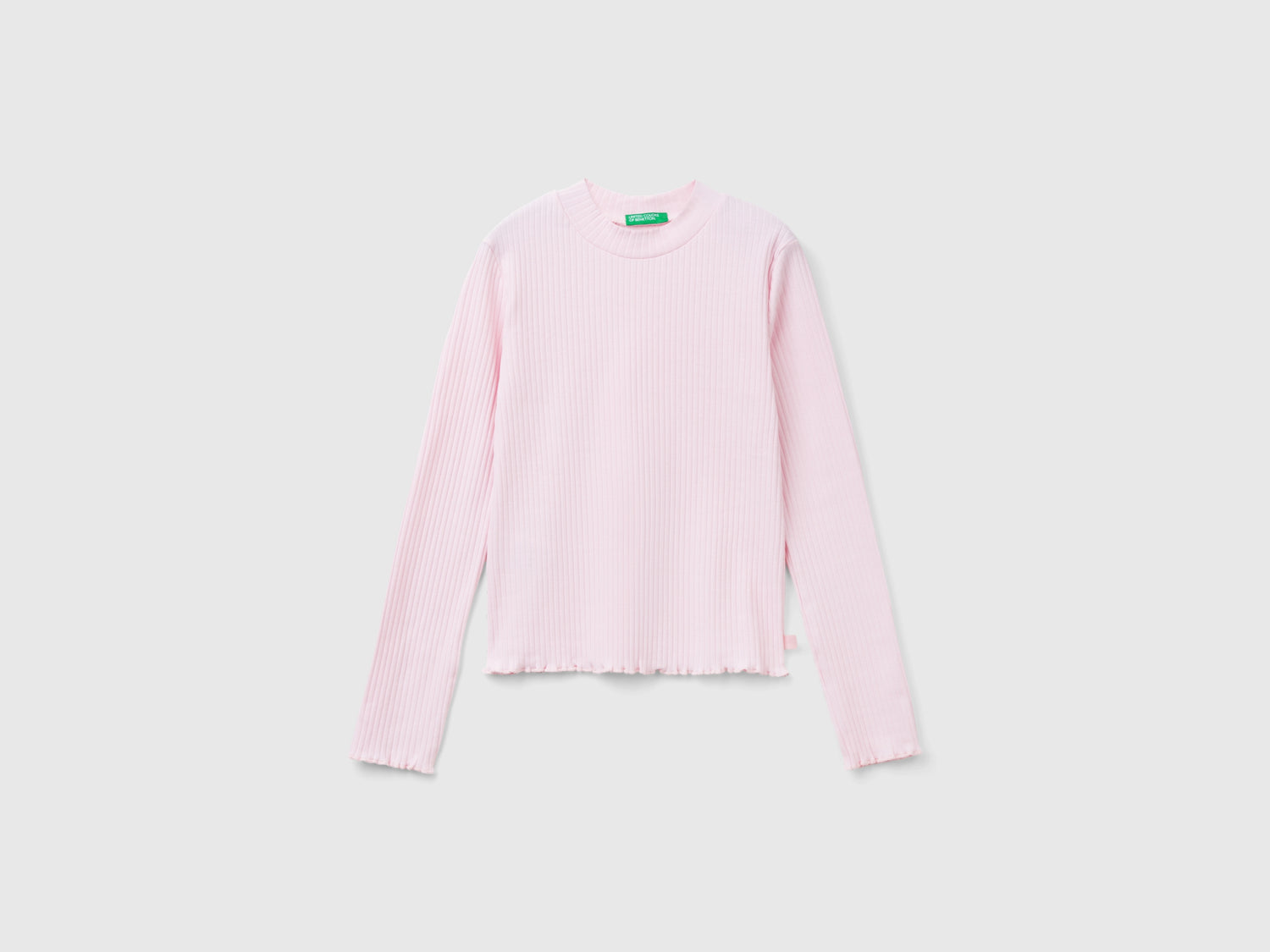 Maglietta slim fit in cotone stretch da bambina rosa | Benetton Outlet