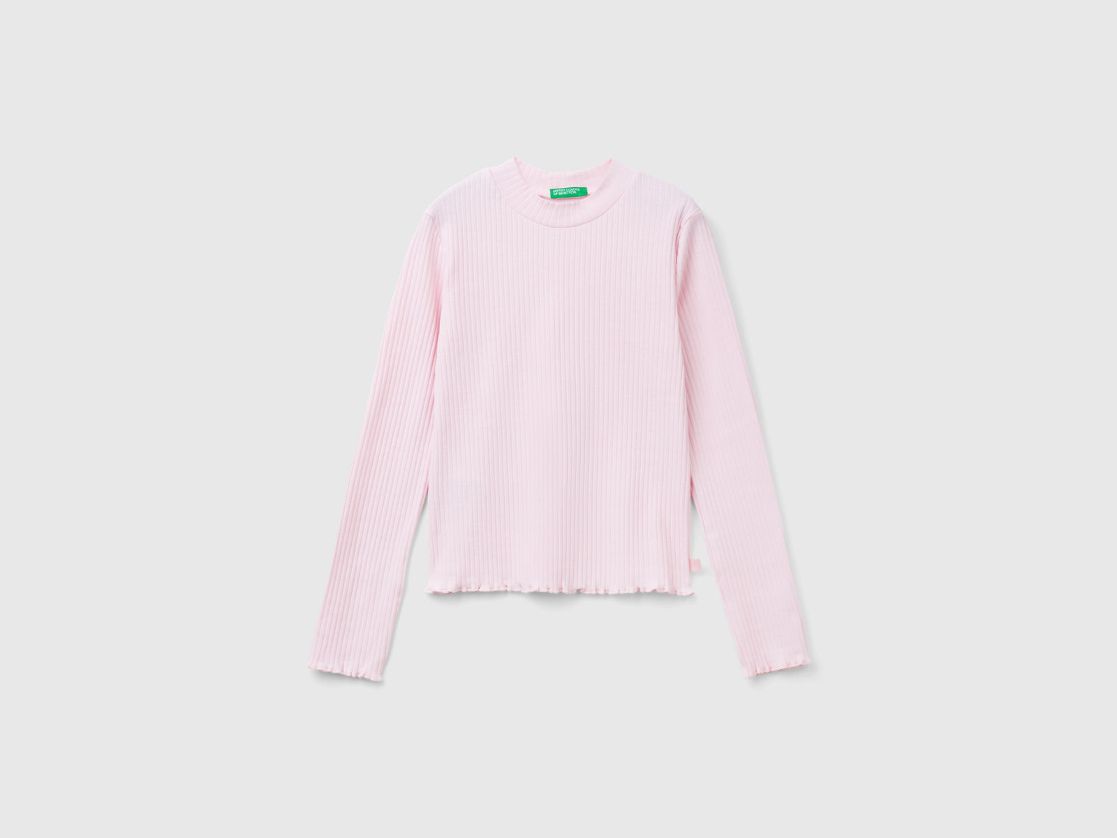 Maglietta slim fit in cotone stretch da bambina rosa | Benetton Outlet