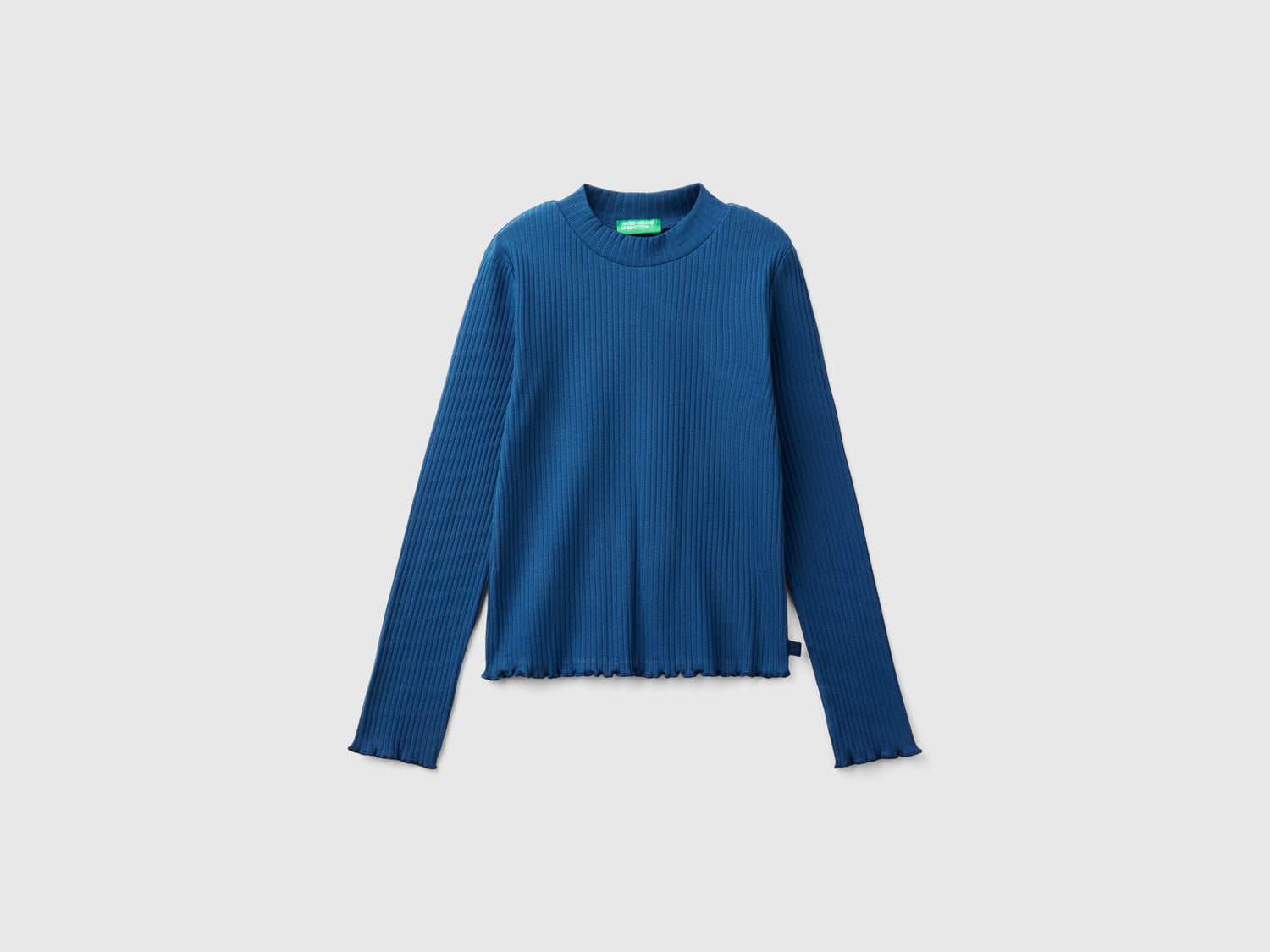 Maglietta slim fit in cotone stretch da bambina blu | Benetton Outlet