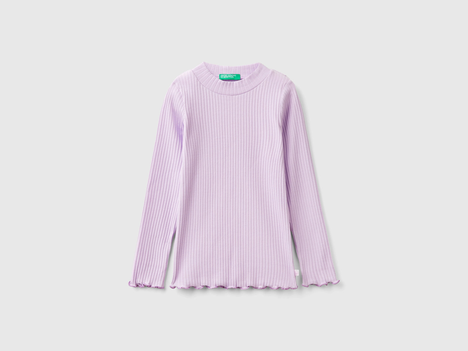 Maglietta slim fit in cotone stretch da bimba lilla | Benetton Outlet