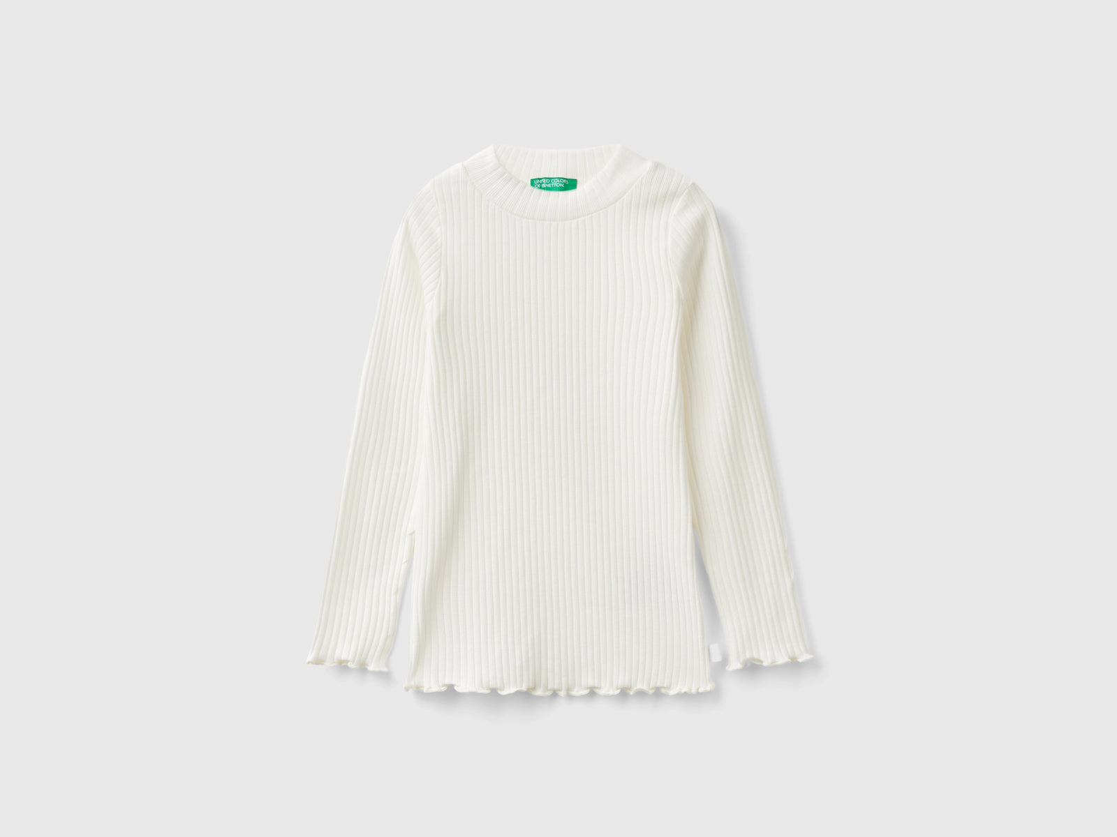 Maglietta slim fit in cotone stretch da bimba bianco panna | Benetton Outlet