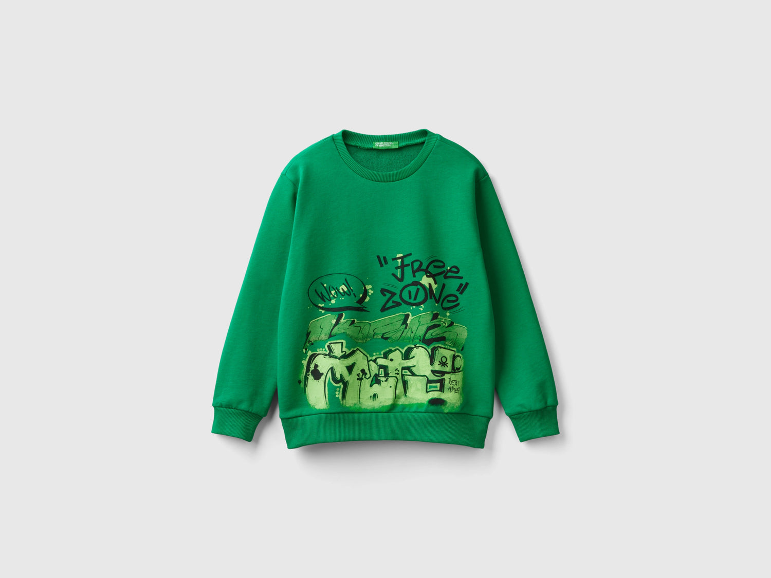 Felpa girocollo con stampa da bambino verde | Benetton Outlet