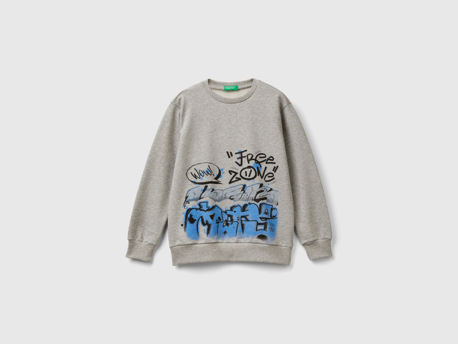 Felpa girocollo con stampa da bambino grigio chiaro | Benetton Outlet