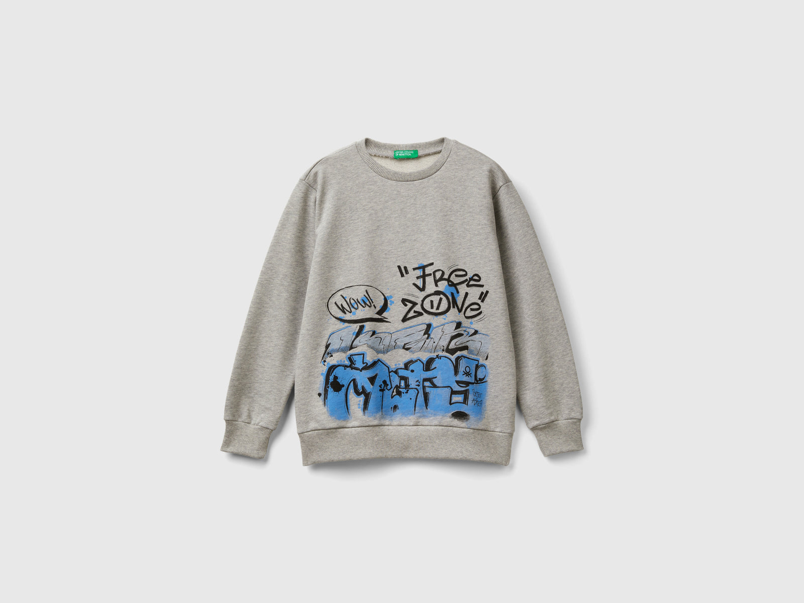 Felpa girocollo con stampa da bambino grigio chiaro | Benetton Outlet