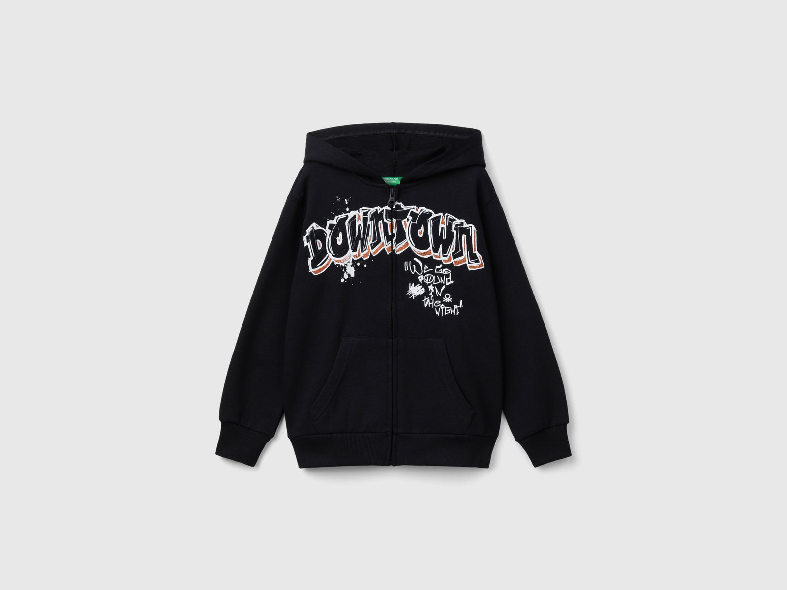 Felpa con zip e stampa da bambino nero | Benetton Outlet