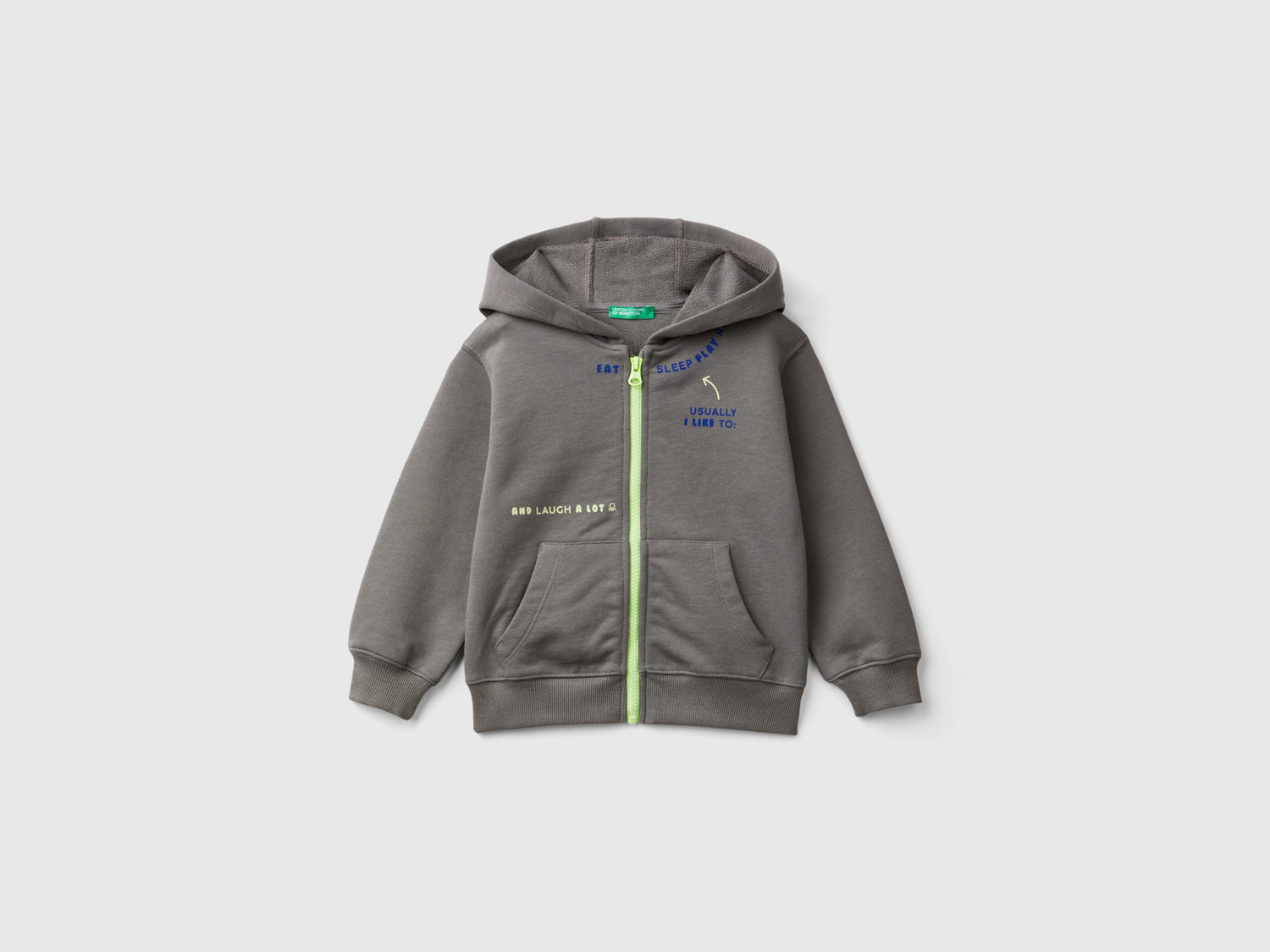 Felpa con zip e stampa da bimbo grigio scuro | Benetton Outlet