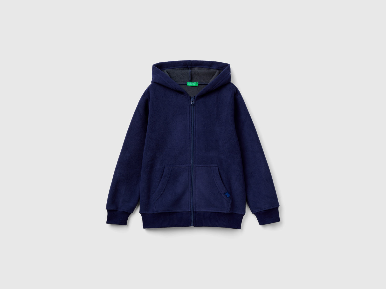 Felpa in pile con cappuccio da bambino blu scuro | Benetton Outlet