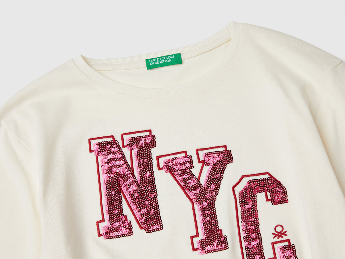 T-shirt con paillettes in cotone bio