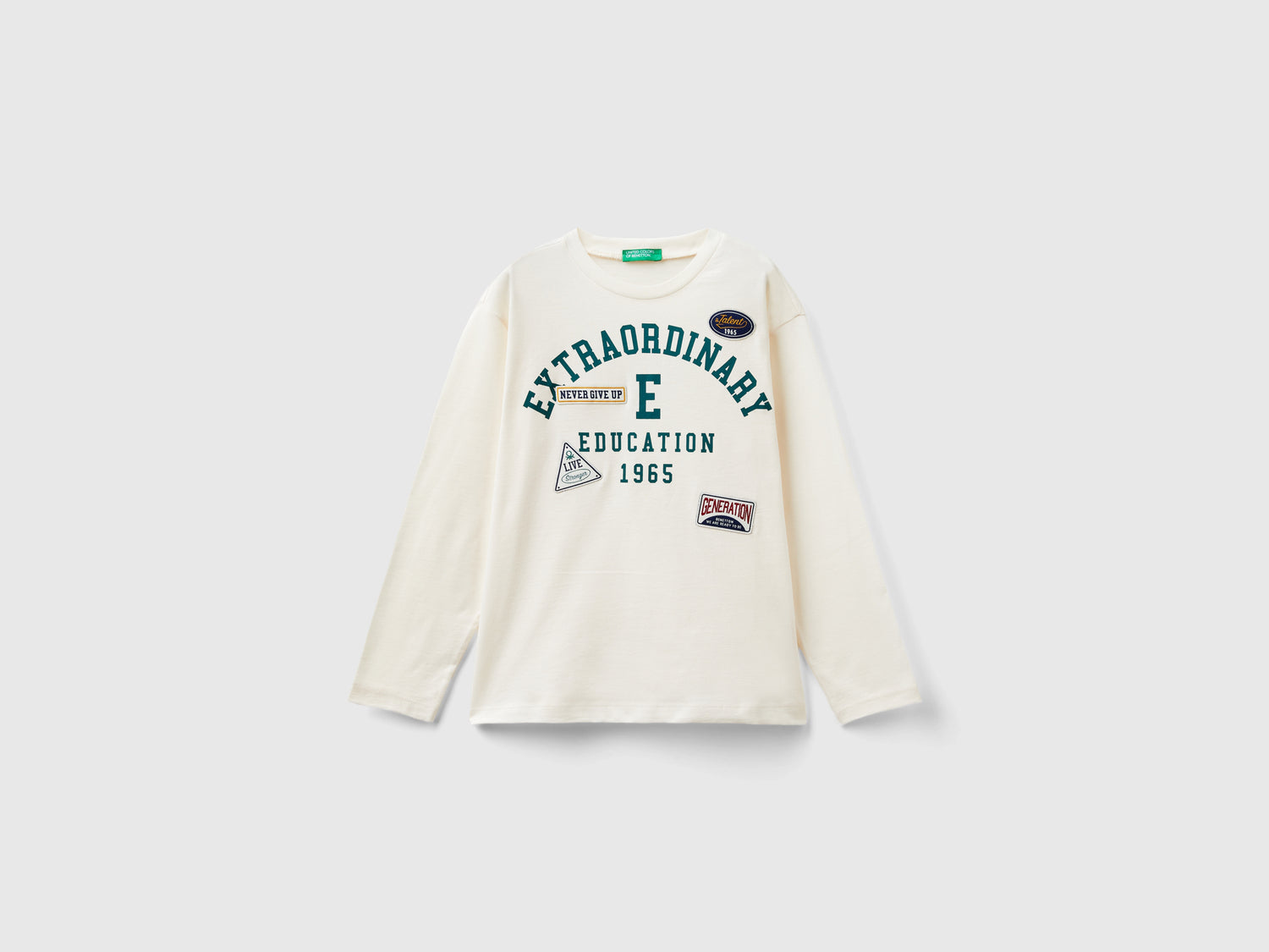 T-shirt con stampa effetto velluto da bambino bianco panna | Benetton Outlet