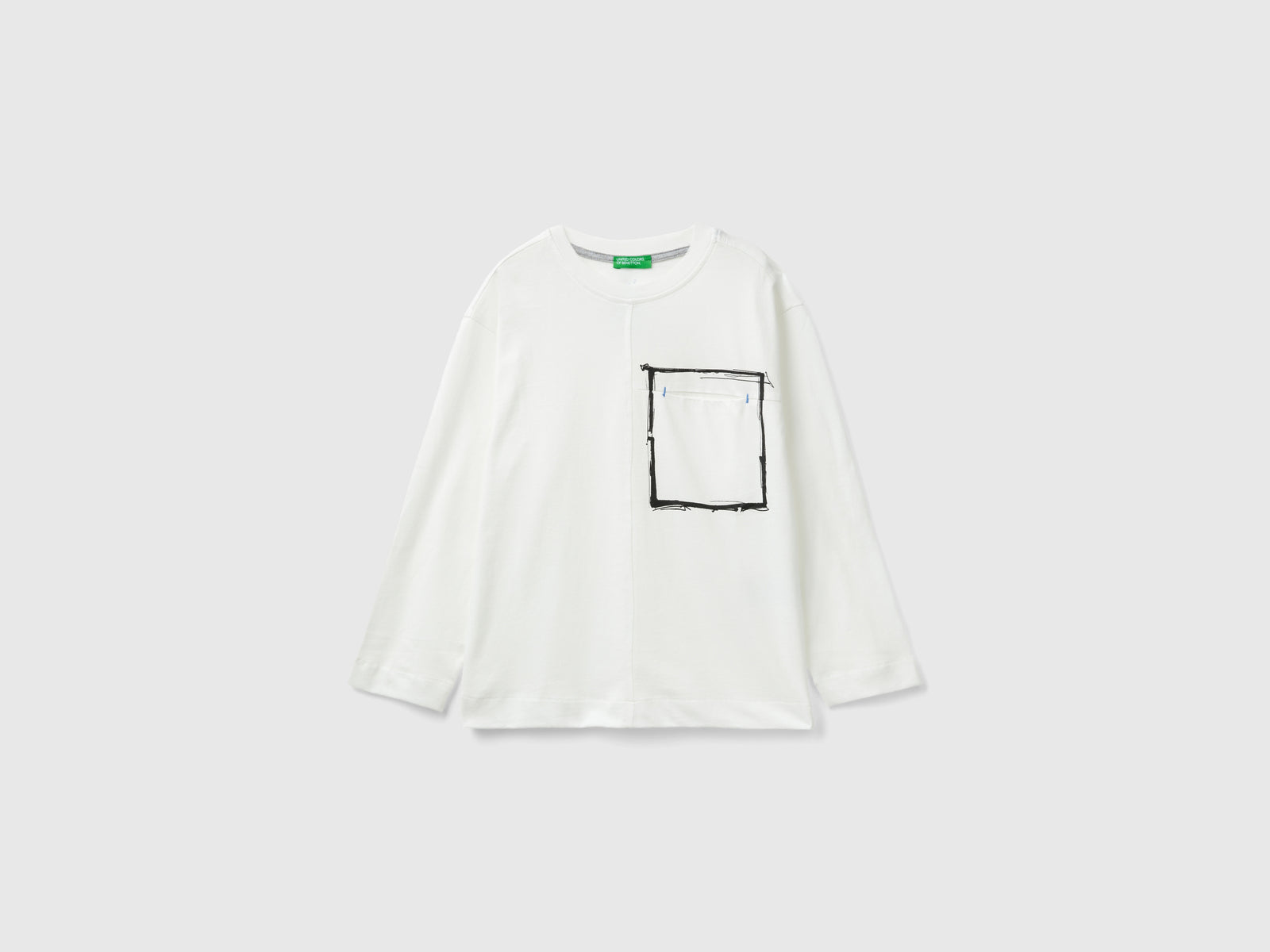 Organic cotton T-shirt with pocket da bambino bianco | Benetton Outlet
