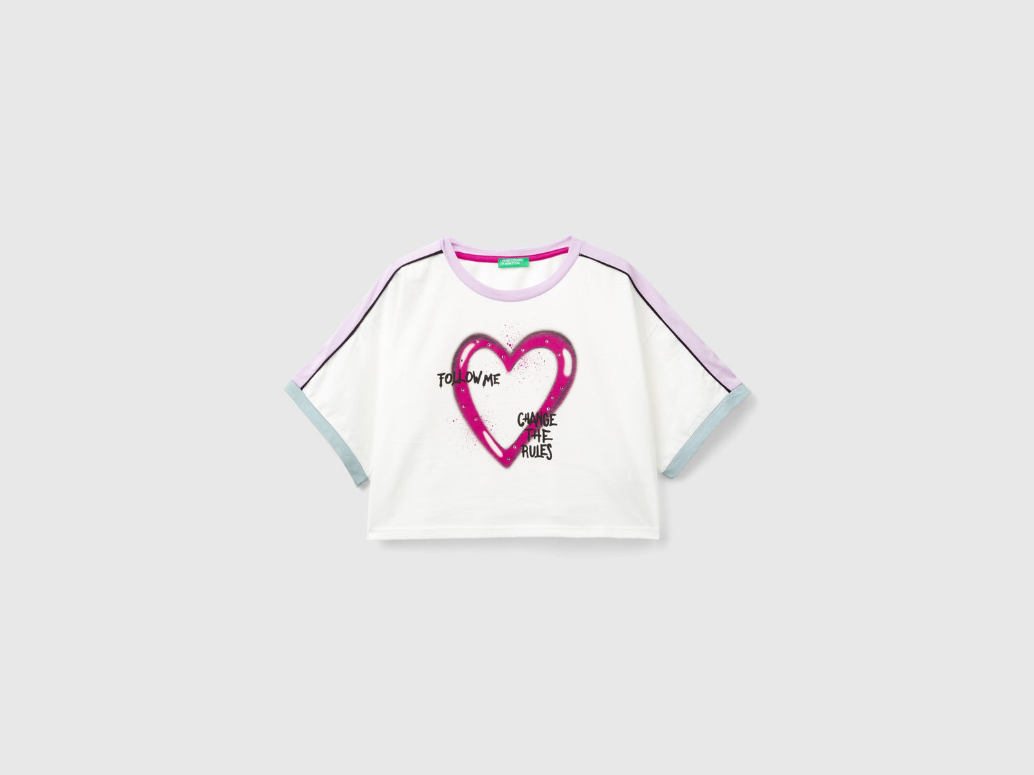 T-shirt con stampa graffiti e strass da bambina bianco panna | Benetton Outlet
