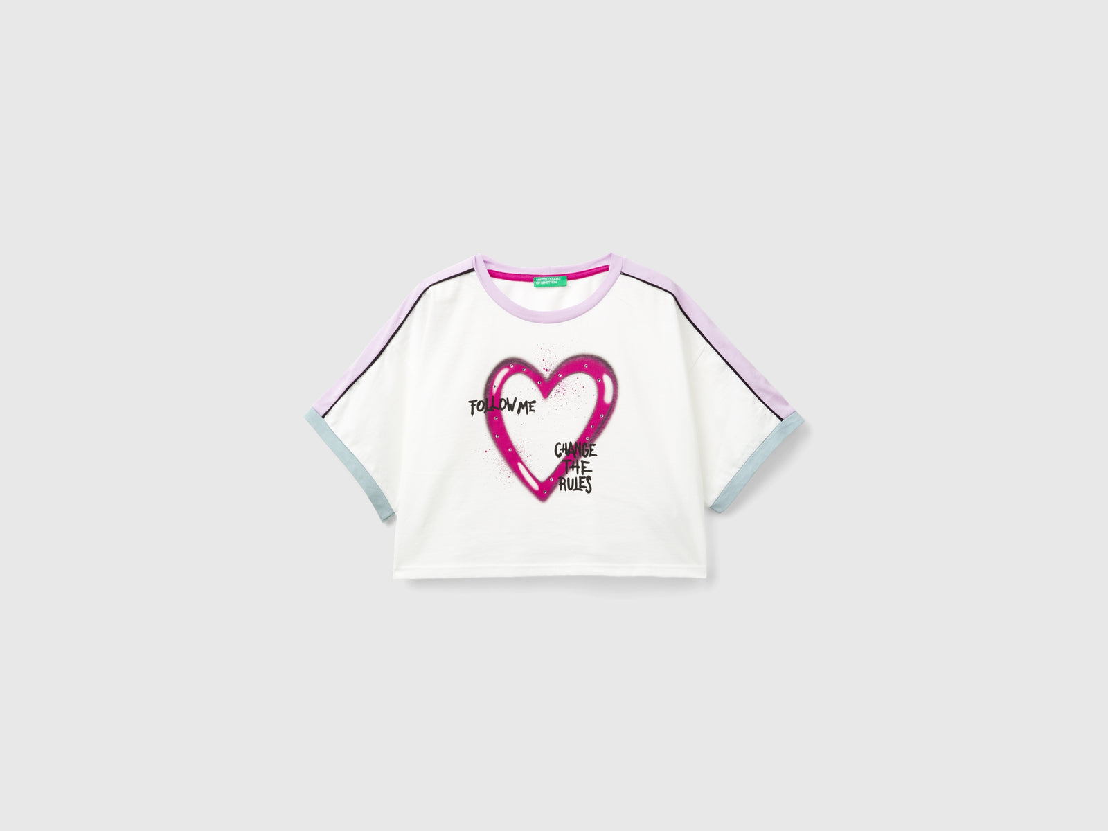 T-shirt con stampa graffiti e strass da bambina bianco panna | Benetton Outlet