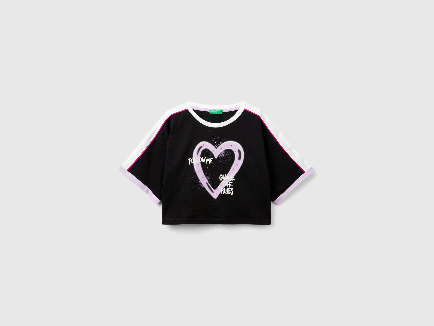 T-shirt con stampa graffiti e strass da bambina nero | Benetton Outlet