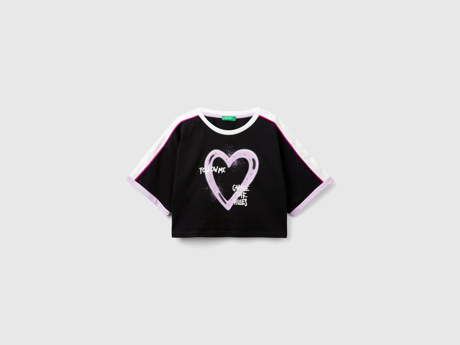 T-shirt con stampa graffiti e strass da bambina nero | Benetton Outlet
