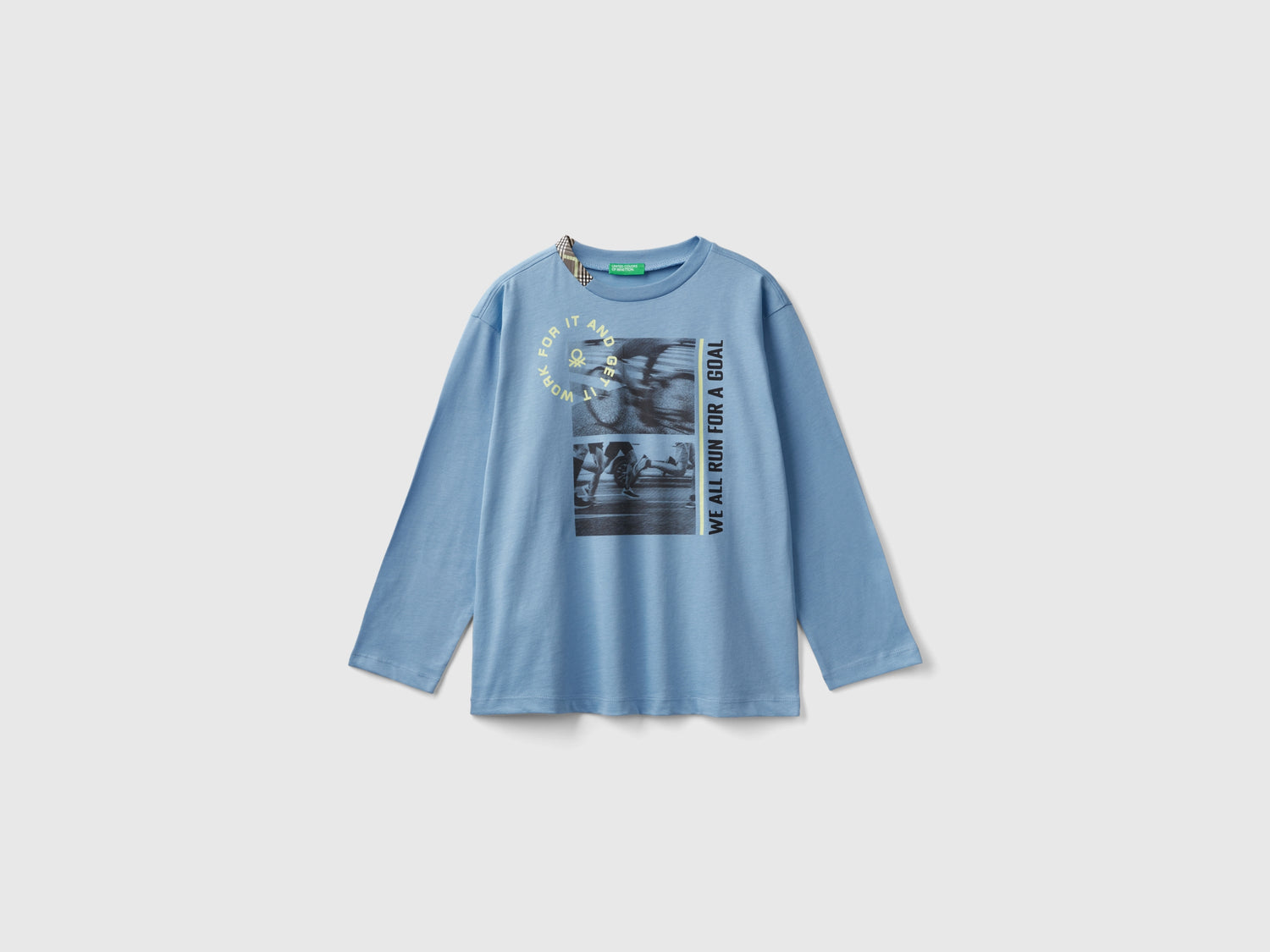 T-shirt con stampa fotografica in cotone bio da bambino azzurro | Benetton Outlet