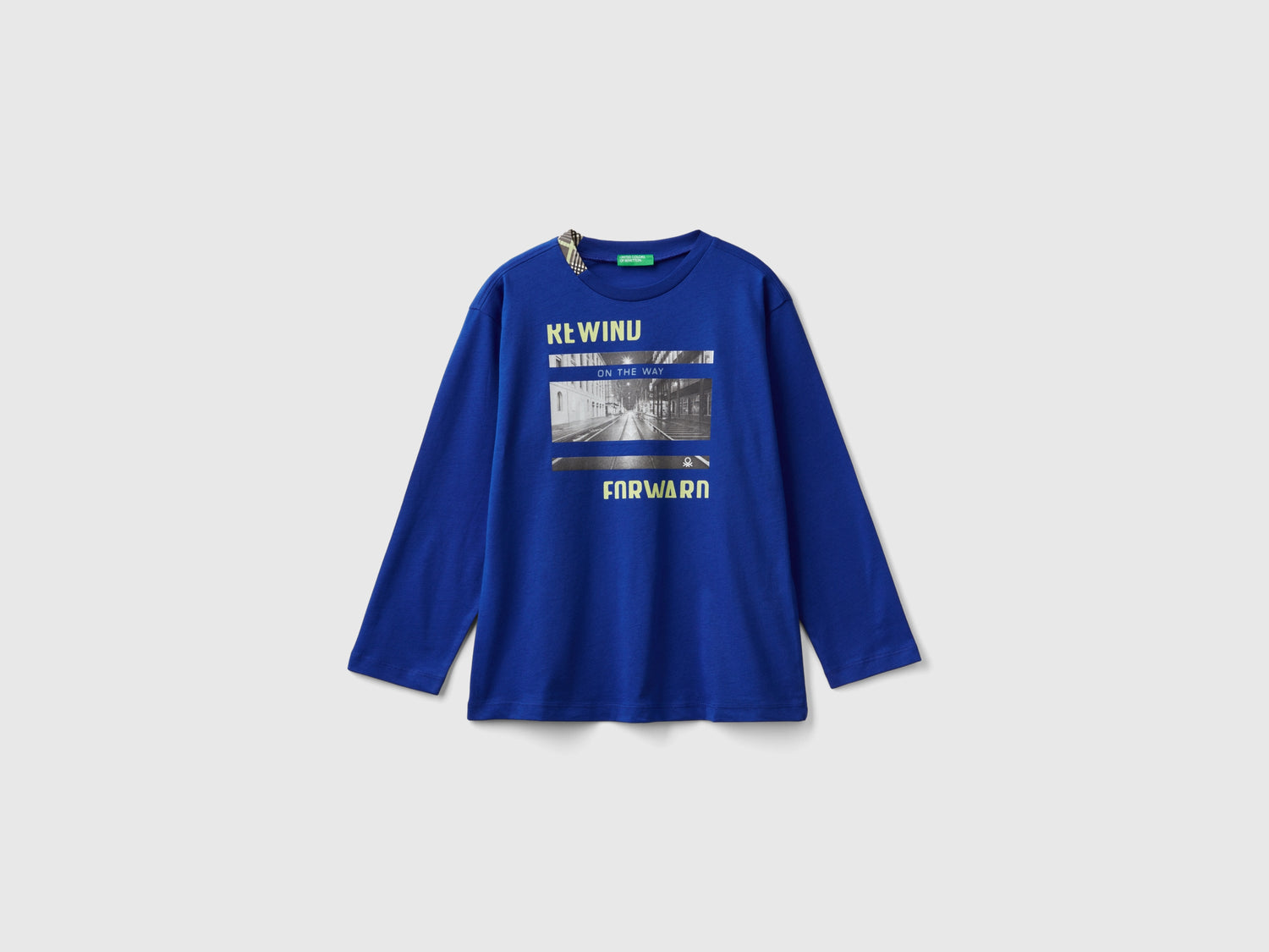 T-shirt con stampa fotografica in cotone bio da bambino bluette | Benetton Outlet