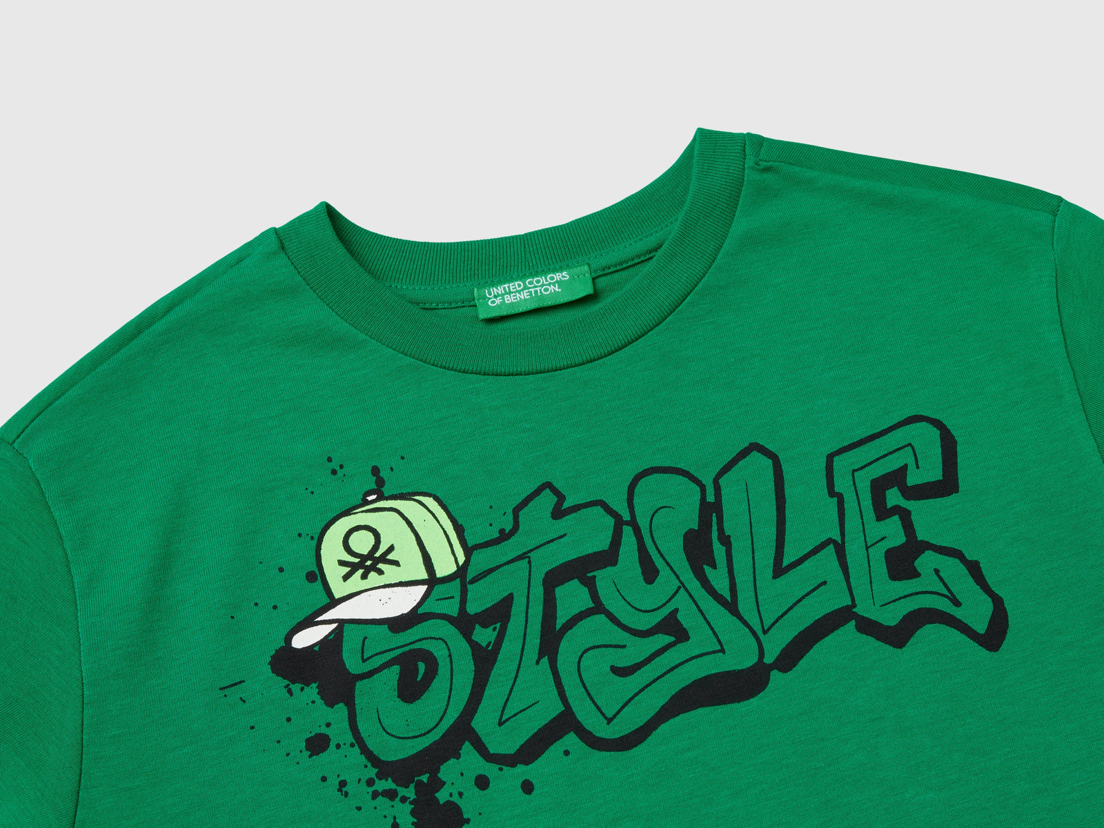T-shirt manica lunga in cotone bio da bambino verde 3 | Benetton Outlet