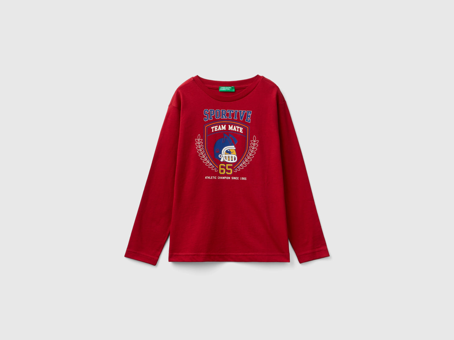 T-shirt manica lunga in cotone bio da bambino rosso | Benetton Outlet