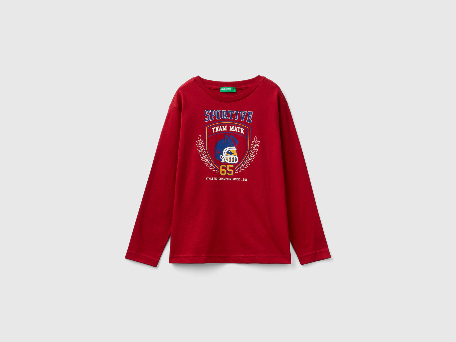 Long-sleeved organic cotton T-shirt da bambino rosso | Benetton Outlet