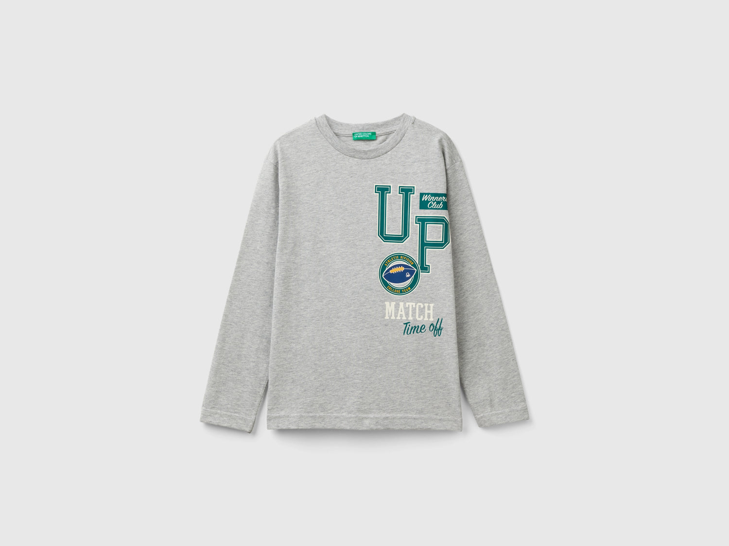 T-shirt manica lunga in cotone bio da bambino grigio chiaro | Benetton Outlet