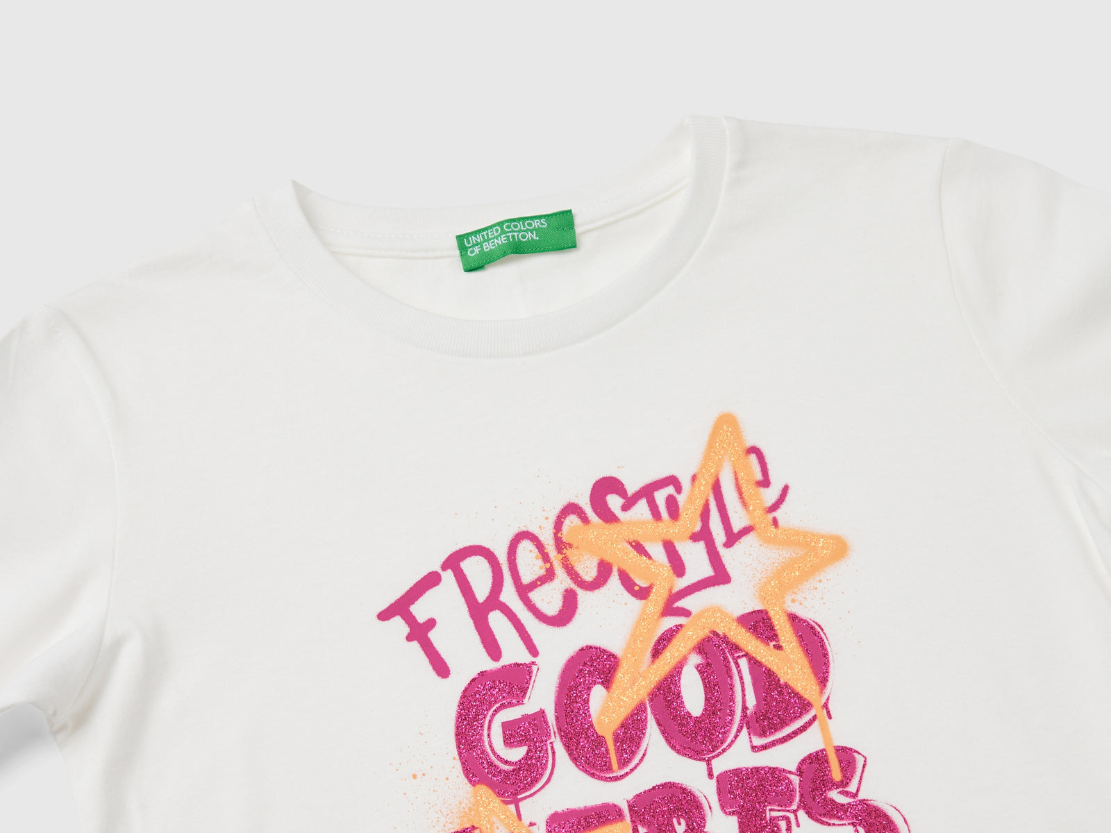 T-shirt manica lunga in cotone bio da bambina bianco panna 3 | Benetton Outlet