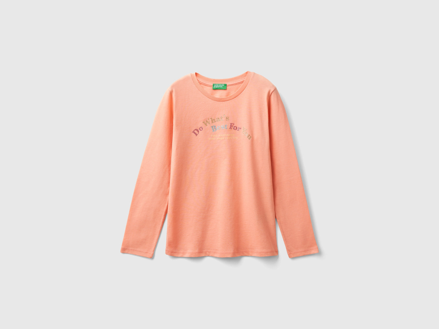 T-shirt manica lunga in cotone bio da bambina pesca | Benetton Outlet