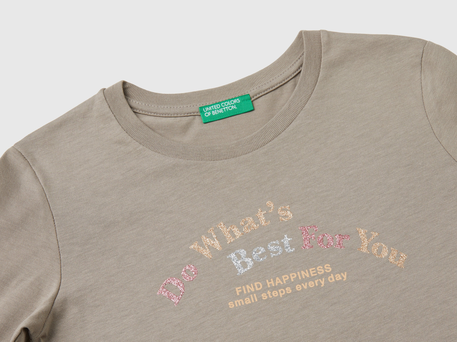 T-shirt manica lunga in cotone bio da bambina tortora 3 | Benetton Outlet