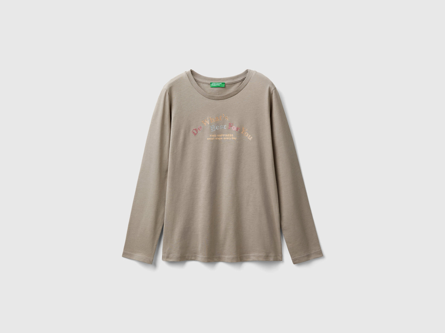 T-shirt manica lunga in cotone bio da bambina tortora | Benetton Outlet