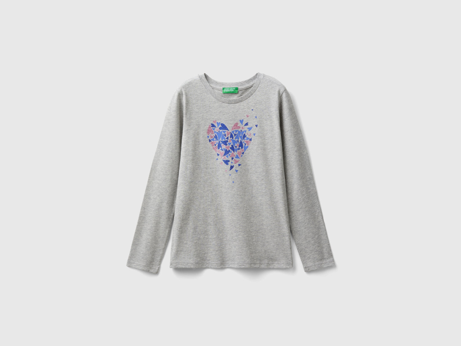 T-shirt manica lunga in cotone bio da bambina grigio chiaro | Benetton Outlet