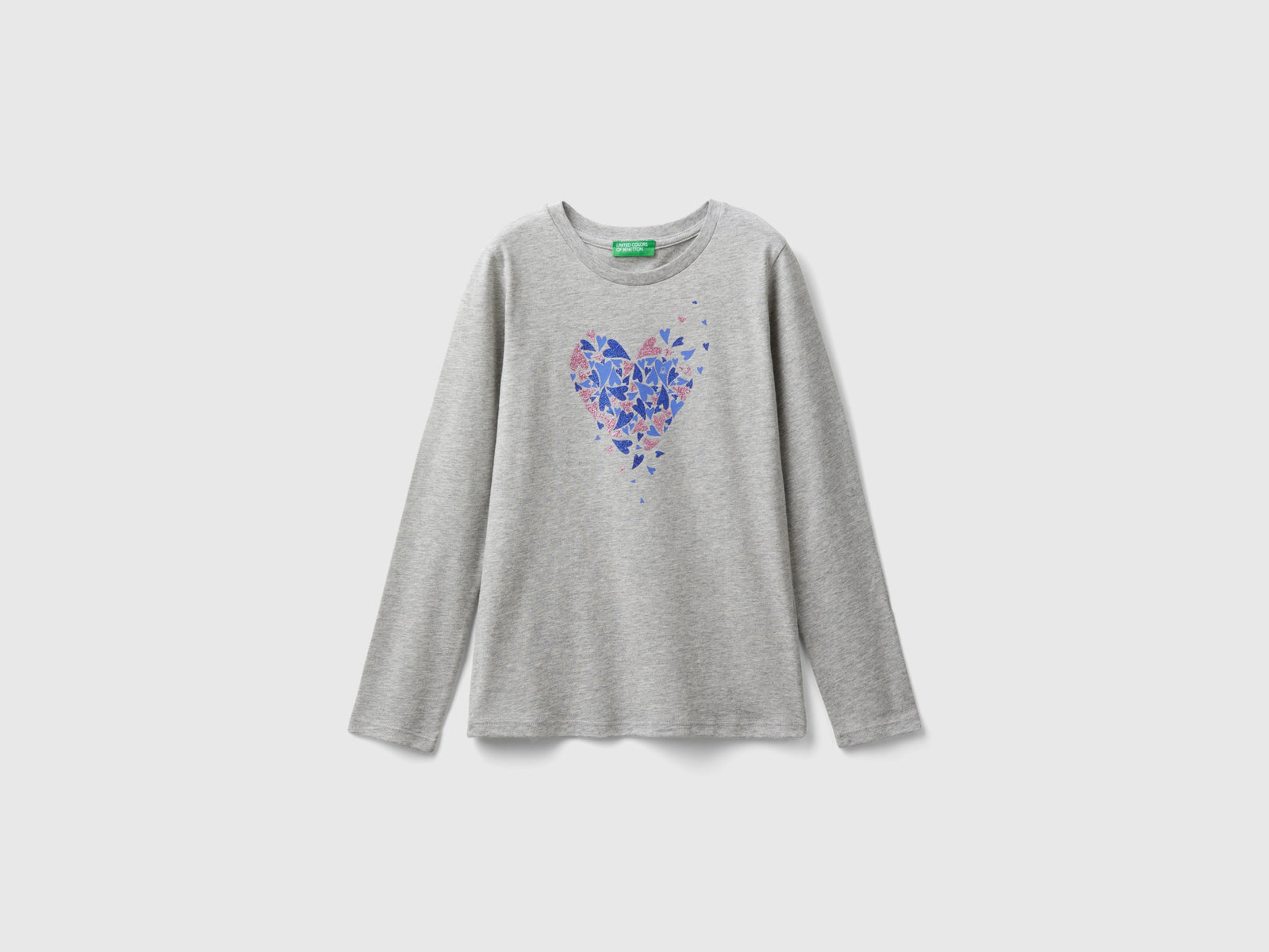 T-shirt manica lunga in cotone bio da bambina grigio chiaro | Benetton Outlet