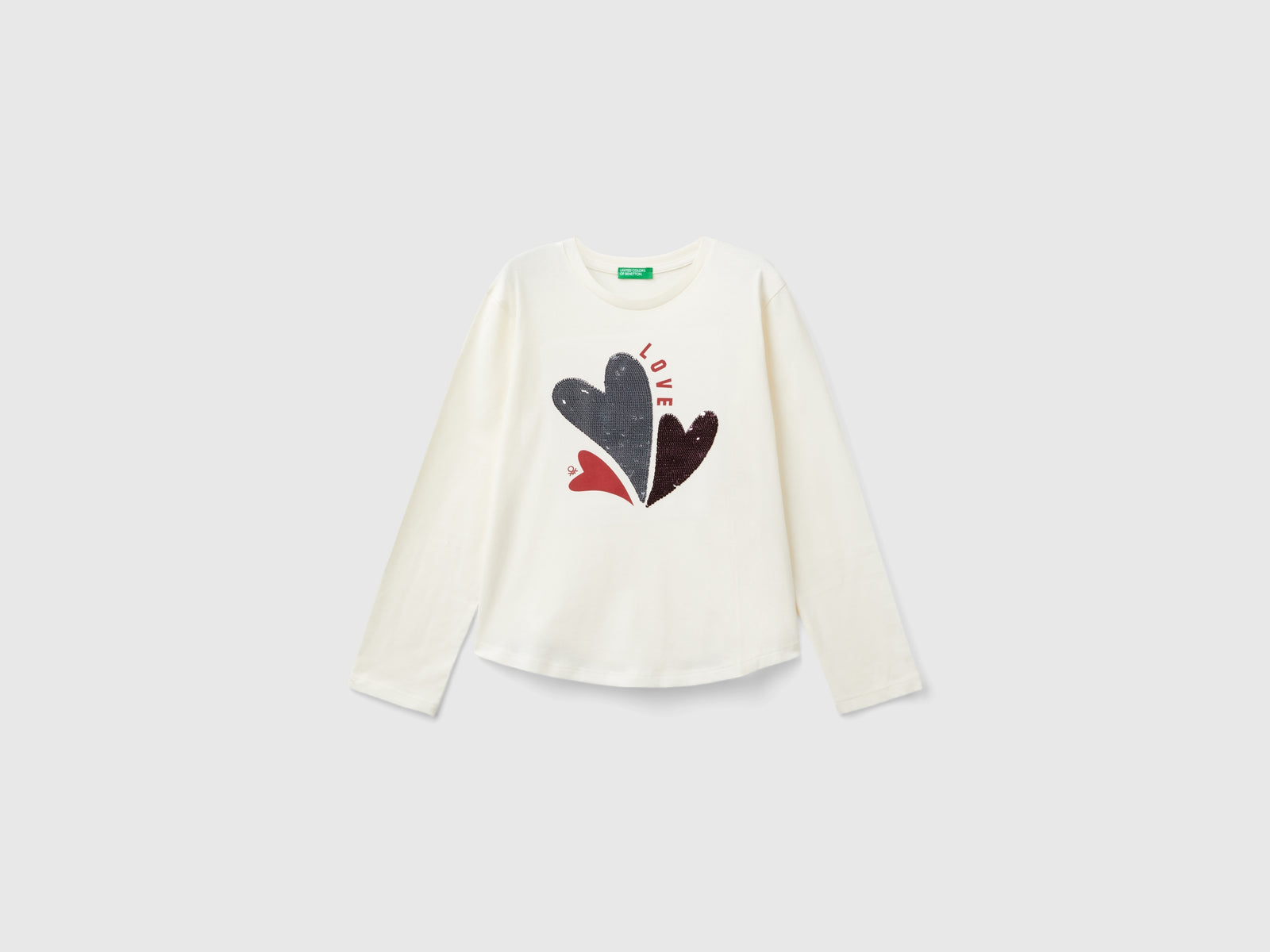 Camiseta de lentejuelas de algodón orgánico da bambina bianco panna | Benetton Outlet