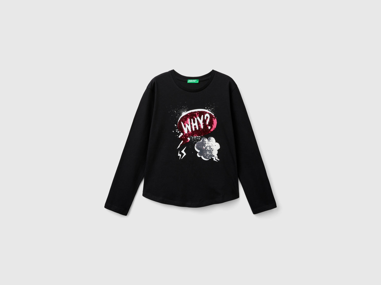 Organic cotton sequin T-shirt da bambina nero | Benetton Outlet