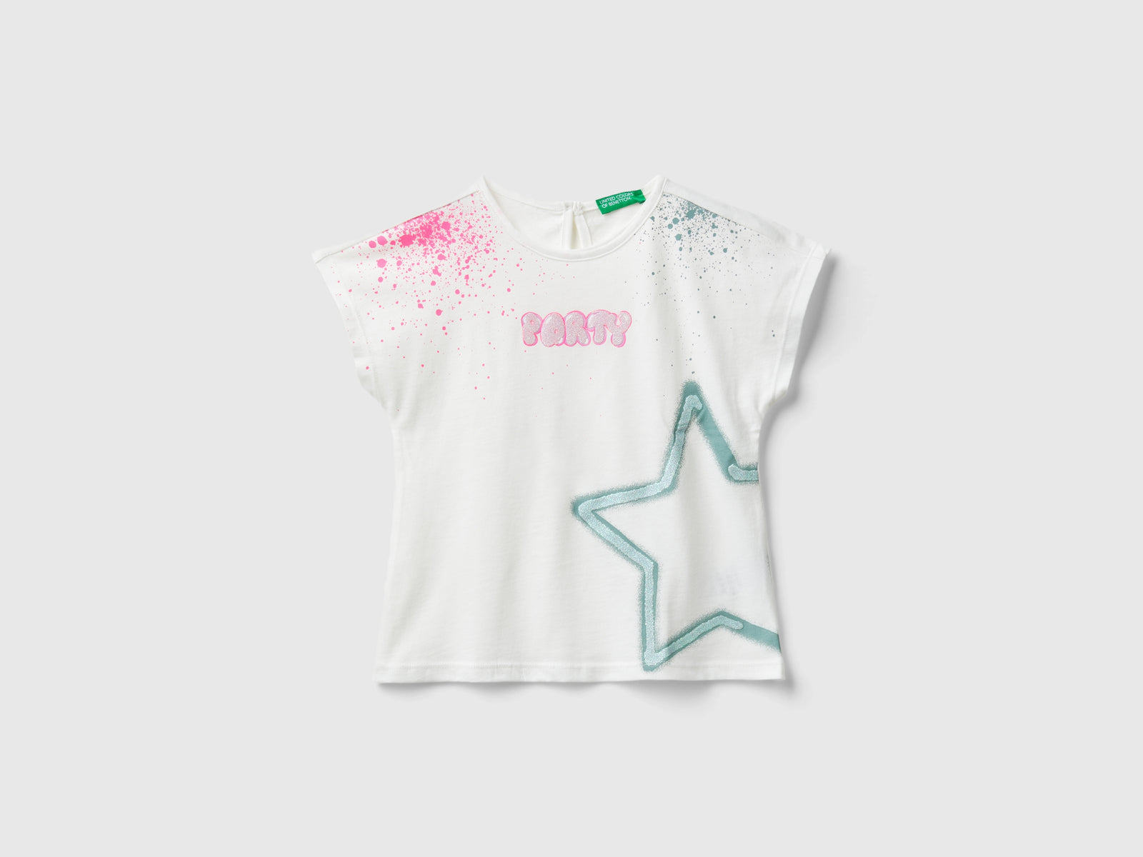 Maglietta con stampa glitter da bimba bianco panna | Benetton Outlet