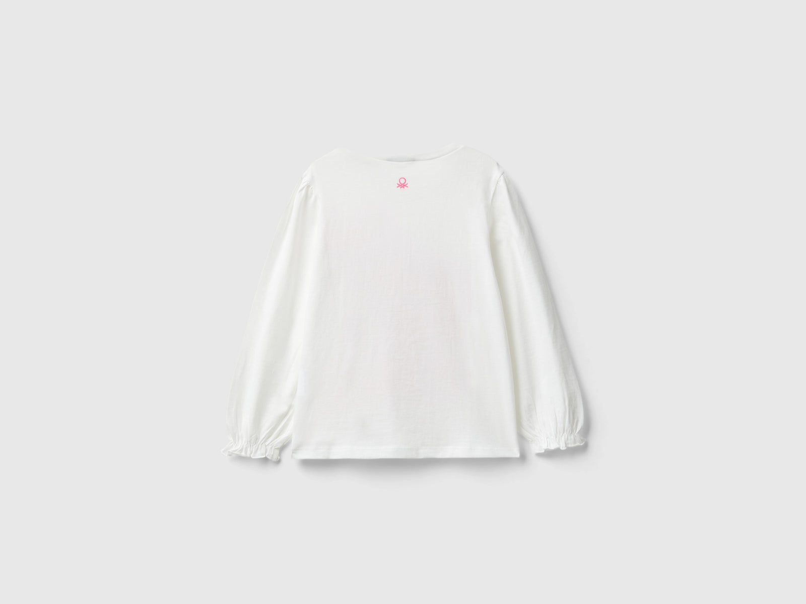 T-shirt in cotone bio con stampa glitter da bimba bianco panna 2 | Benetton Outlet