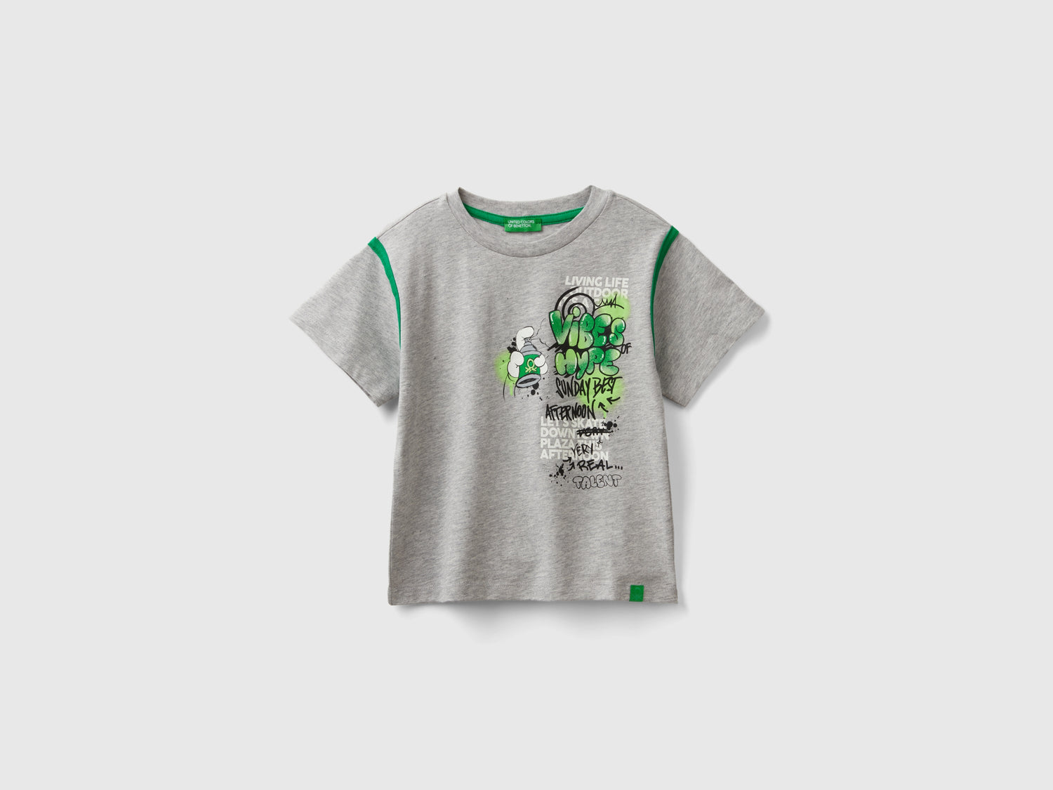 T-shirt con stampa graffiti in cotone bio da bimbo grigio chiaro | Benetton Outlet