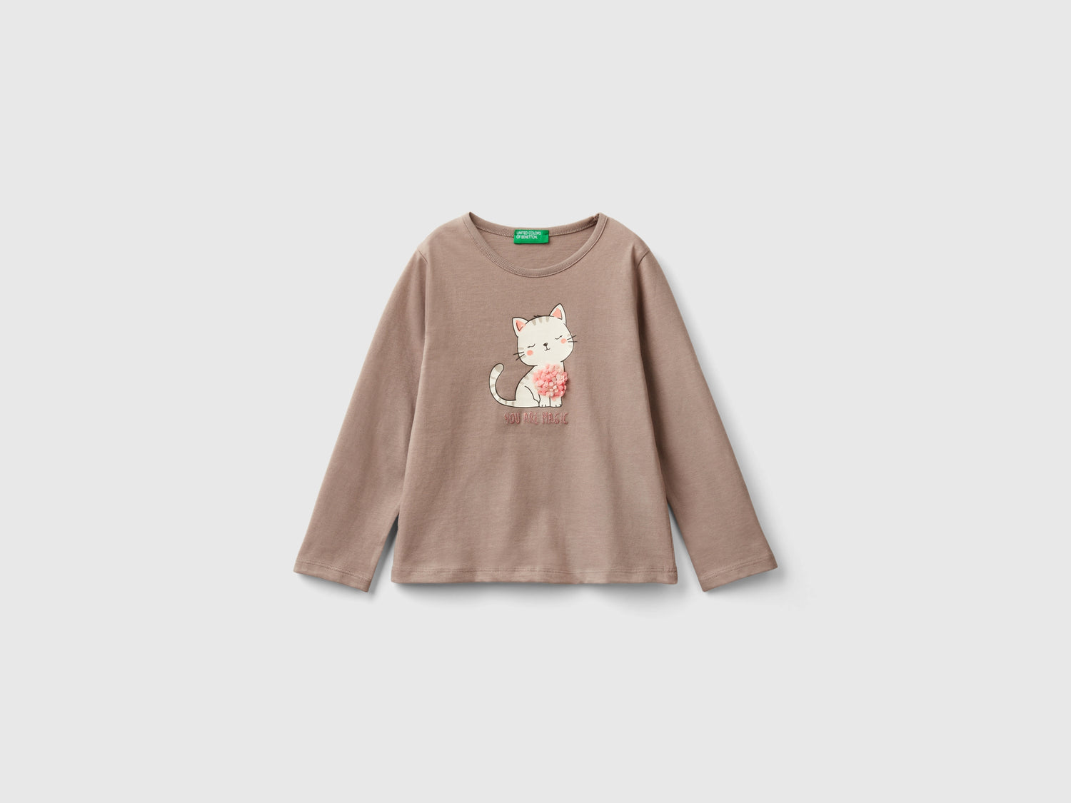 T-shirt con applicazione effetto petali da bimba tortora | Benetton Outlet